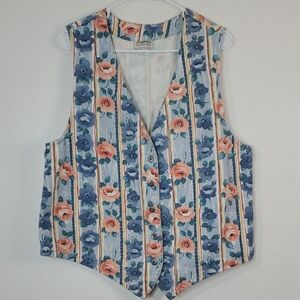 Stampede Vintage Cotton Floral Vest Size Med Denim BoHo Cottagecore Y2K Womens